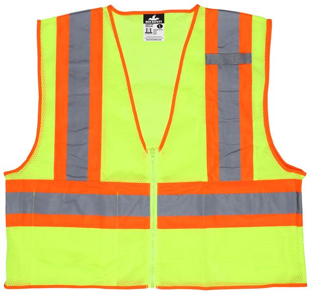 MCR Safety Class 2 Lime Inner Pocket Zipper Front Safety Vest