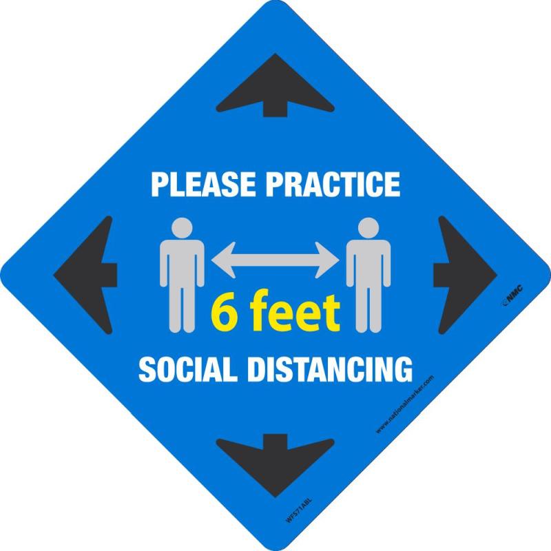 SOCIAL DISTANCING WALK ON FLOOR SIGN, BLUE