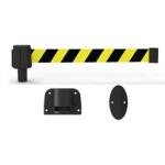 Banner Stakes Plus Wall Mount System With Yellow/Black Diagonal Striped Banner