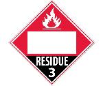 RESIDUE 3 FLAMMABLE LIQUIDS BLANK DOT PLACARD SIGN