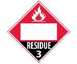 RESIDUE 3 FLAMMABLE LIQUIDS BLANK DOT PLACARD SIGN