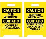 CAUTION SLIPPERY WHEN WET - BILINGUAL DOUBLE-SIDED FLOOR SIGN