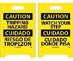 CAUTION TRIPPING HAZARD - BILINGUAL DOUBLE-SIDED FLOOR SIGN