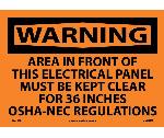WARNING ELECTRICAL PANEL MUST BE KEPT CLEAR SIGN