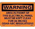 WARNING ELECTRICAL PANEL MUST BE KEPT CLEAR SIGN