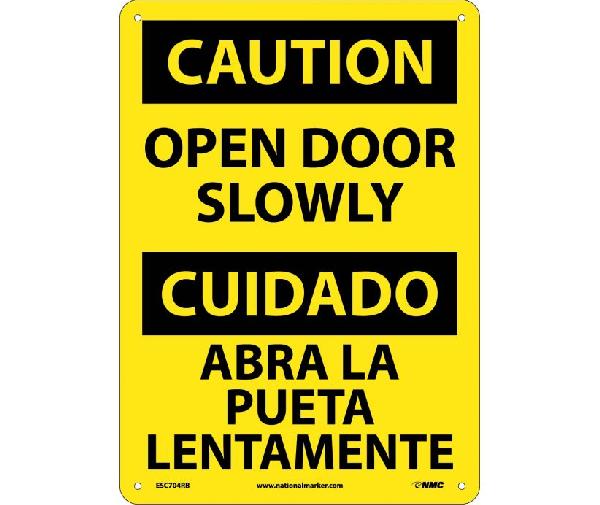 CAUTION OPEN DOOR SLOWLY SIGN - BILINGUAL - Mutual Screw & Supply