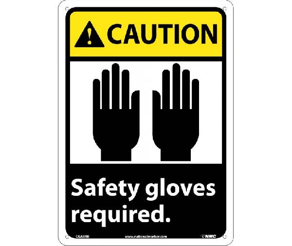 CAUTION SAFETY GLOVES REQUIRED SIGN - Mutual Screw & Supply