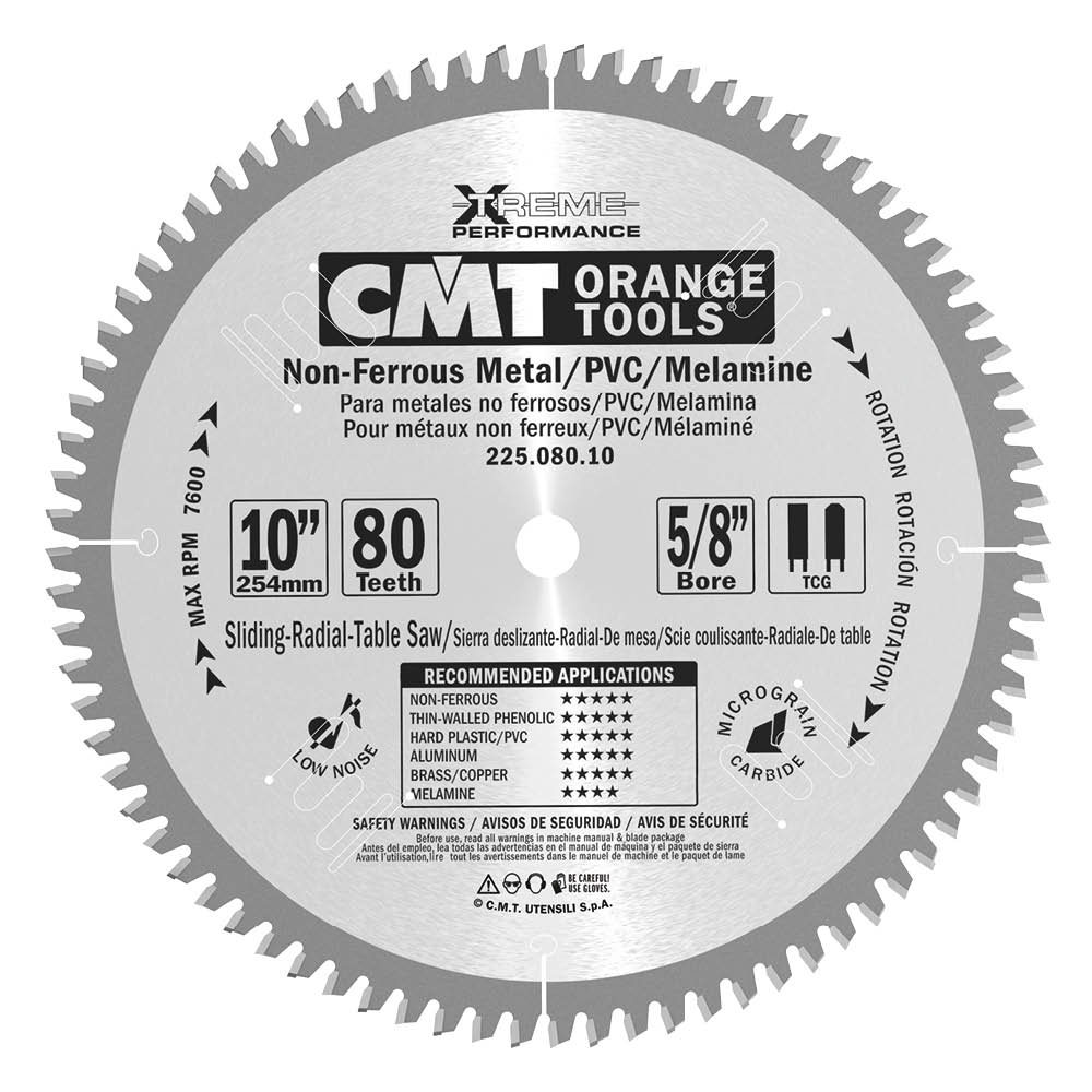CMT 10 x 72T x 5/8 Industrial Non-Ferrous PVC & Melamine Tungsten Carbide Tipped Circular Saw Blade