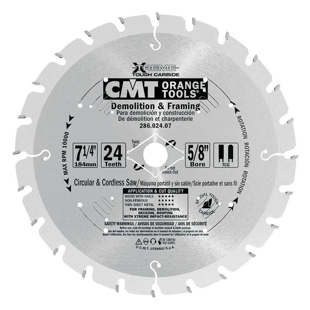 CMT 14 x 24T x 1 Industrial Xtreme Demolition & Rescue Tungsten Carbide Tipped Circular Saw Blade