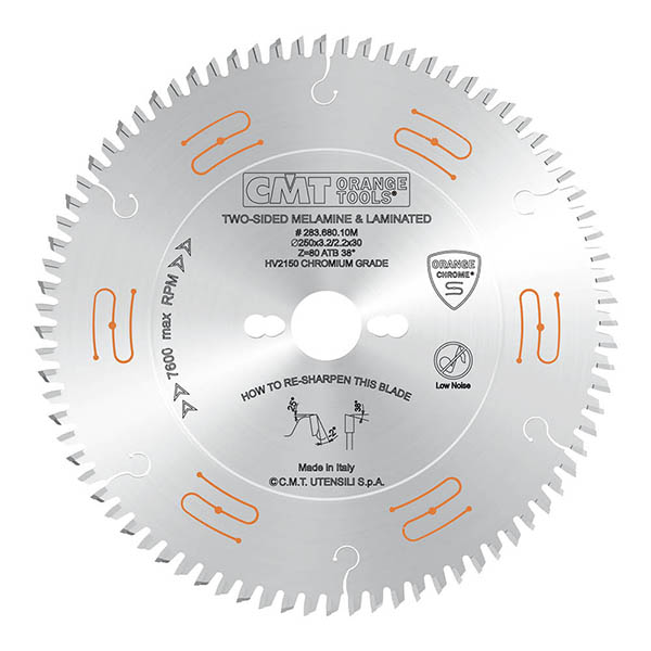CMT 300mm x 96T x 30mm Industrial Low Noise Chrome Coated Two-Sided Melamine Laminated Tungsten Carbide Tipped Circular Saw Blade
