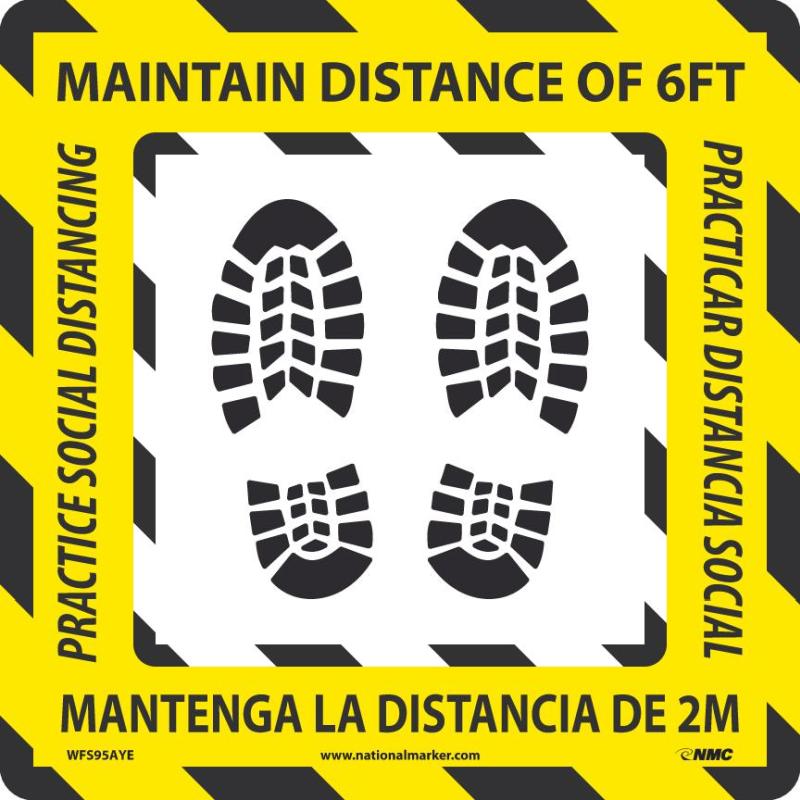 MAINTAIN DISTANCE 6FT, YELLOW, ENG/ESP