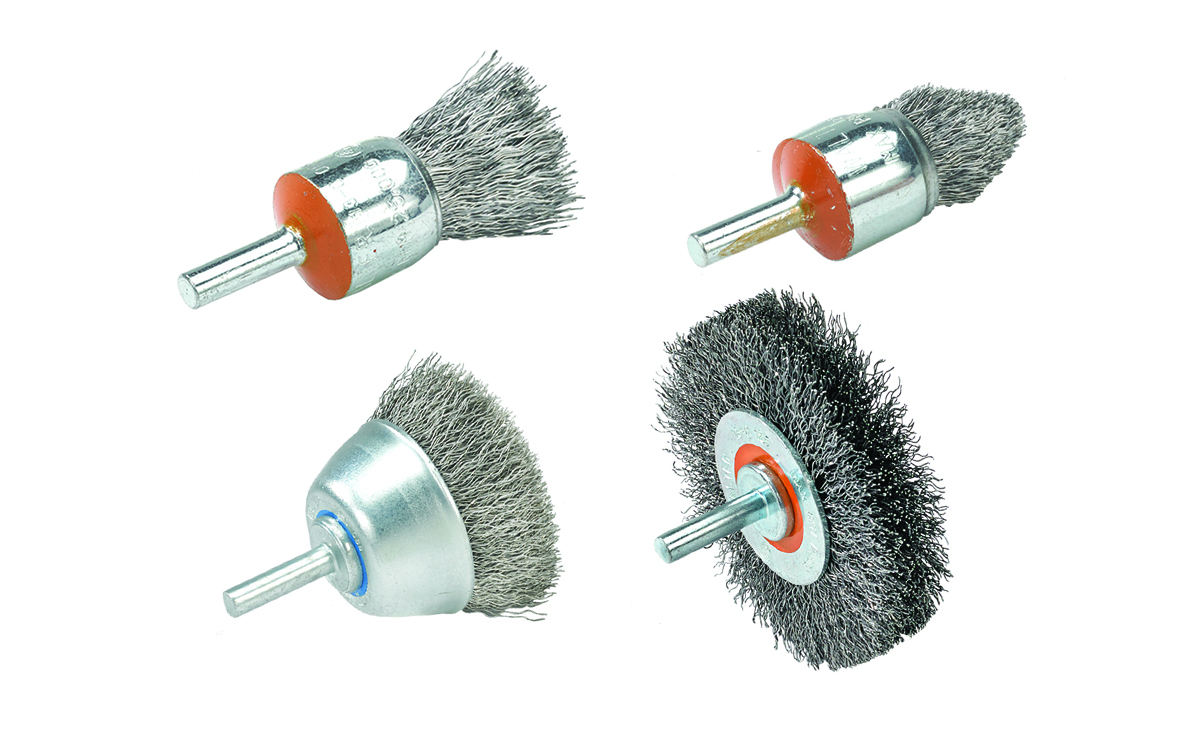 Mounted crimped brush 3/4 diameter with conical shape
