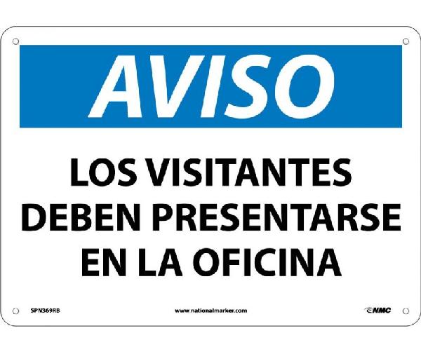 NOTICE VISITOR MUST REPORT TO OFFICE SIGN - SPANISH - Mutual Screw & Supply