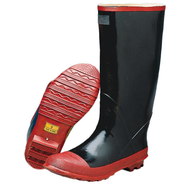 Red and black store rain boots