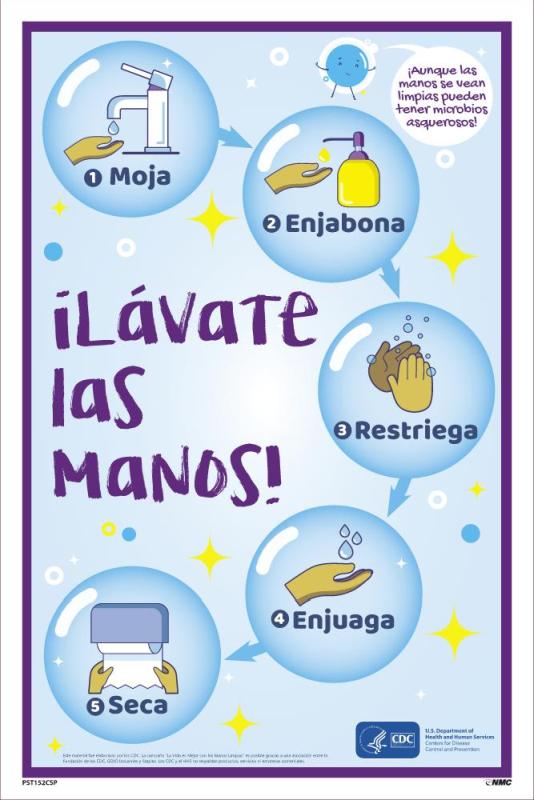 WASH YOUR HANDS STEP-BY-STEP, POSTER, SPANISH